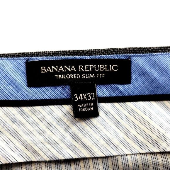 Banana Republic Wool Tailored Slim Fit Basket Weave Dress Pants 36/32 Gray Mid R - Picture 4 of 6